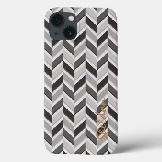 Moderne graue Chevron-Geometrie-Muster-Monogramm Case-Mate iPhone Hülle (Rückseite)