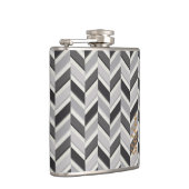 Moderne graue Chevron-Geometrie-Muster-Monogramm Flachmann (Rechts)