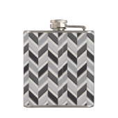 Moderne graue Chevron-Geometrie-Muster-Monogramm Flachmann (Rückseite)