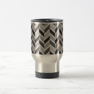 Moderne graue Chevron-Geometrie-Muster-Monogramm Reisebecher