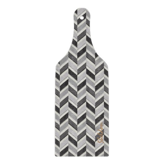 Moderne graue Chevron-Geometrie-Muster-Monogramm Schneidebrett (Vorderseite)