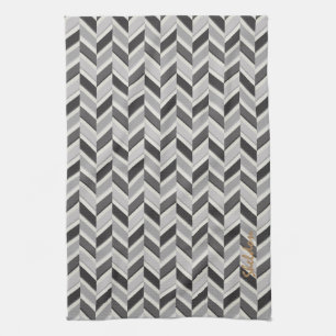 Moderne graue Chevron geometrische Muster Monogram Handtuch