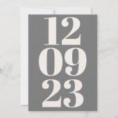 Moderne graue Creme Date Typografy Save The Date (Rückseite)