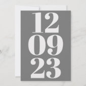 Moderne graue Datums-Typografie Save The Date (Rückseite)