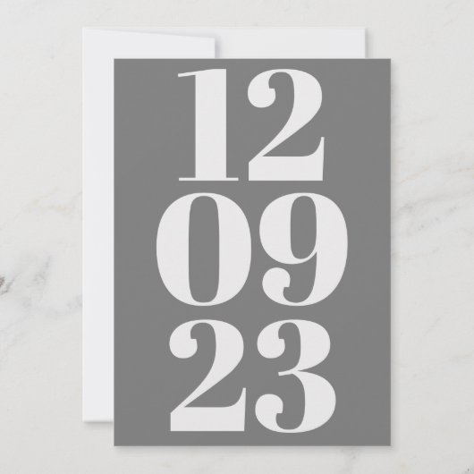 Moderne graue Datums-Typografie Save The Date (Rückseite)