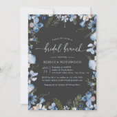 Moderne graue Dusty Blue Floral Bridal Brunch Dusc Einladung (Vorderseite)