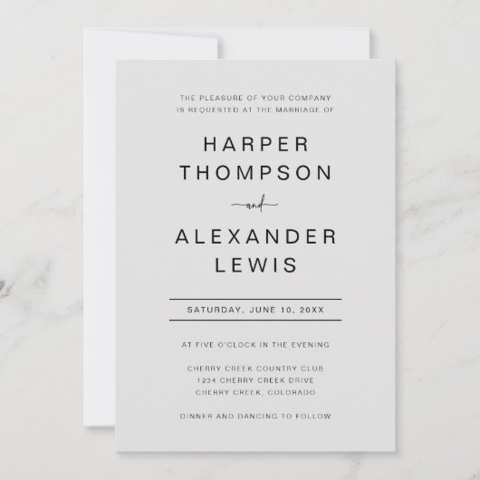 Moderne graue einfache Typografie-Hochzeit Einladung (Vorderseite)