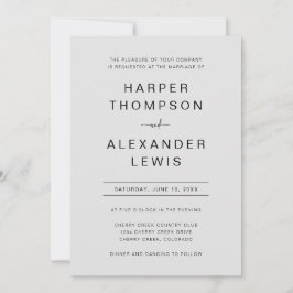 Moderne graue einfache Typografie-Hochzeit Einladung