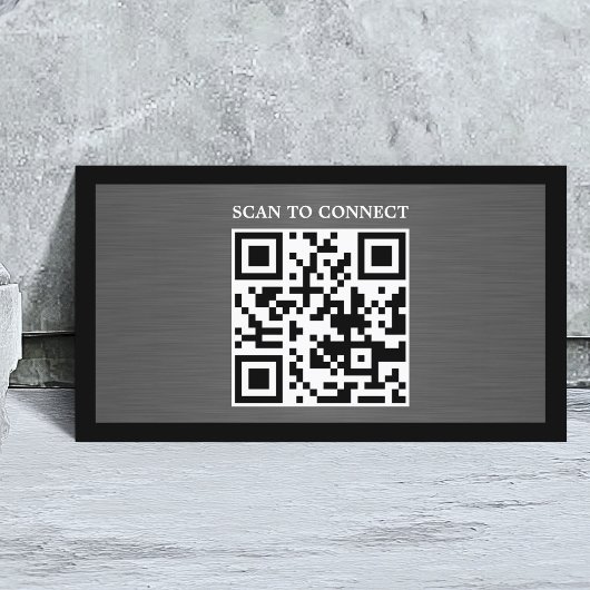 Moderne graue Faux-Metall-Schwarz QR-Code-Bold Visitenkarte