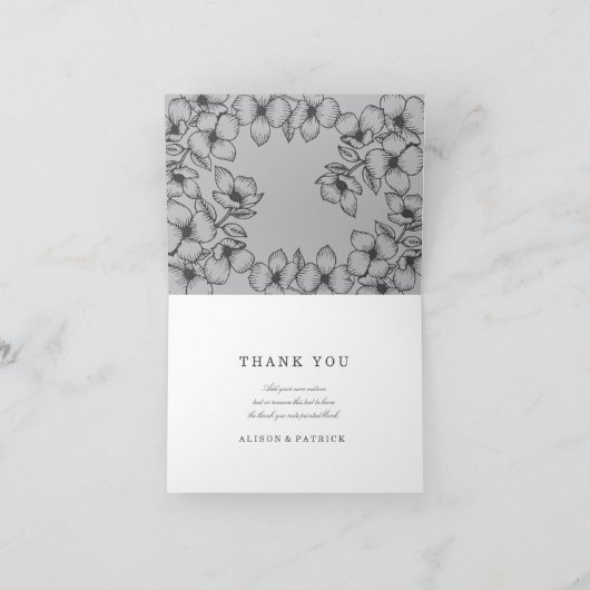 Moderne graue Flora Dankeschön Karten (Innenseite)