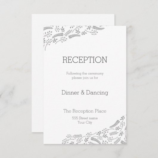 Moderne graue Foliage Empfang Card Einladung (Vorne/Hinten)