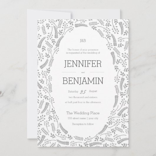 Moderne graue Foliage Hochzeitseinladung Einladung (Vorderseite)