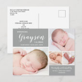 Moderne Graue Geburtsankündigung Postkarte (Vorne/Hinten)