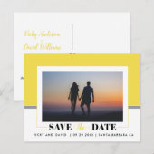 Moderne graue, gelbe Hochzeit Das Date-Foto speich Postkarte (Vorne/Hinten)