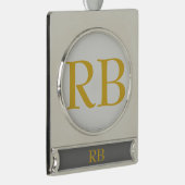 Moderne graue goldfarbene Monogram-Namenseingaben Banner-Ornament Silber (Rechts)