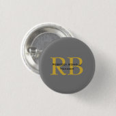 Moderne graue goldfarbene Monogram-Namenseingaben Button (Vorne & Hinten)