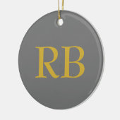 Moderne graue goldfarbene Monogram-Namenseingaben Keramik Ornament (Links)