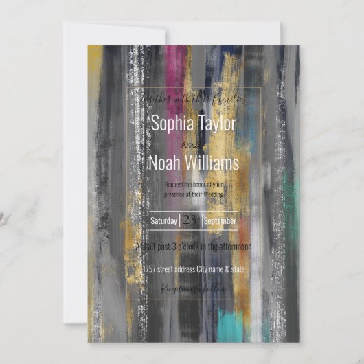 Moderne graue goldfarbene Pinselstriche Abstrakt (Vorderseite)