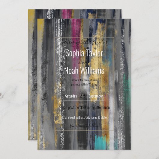 Moderne graue goldfarbene Pinselstriche Abstrakt (Vorne/Hinten)