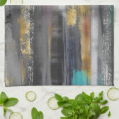 Moderne graue goldfarbene Pinselstriche Abstrakt Geschirrtuch (Gefaltet)