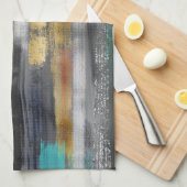 Moderne graue goldfarbene Pinselstriche Abstrakt Geschirrtuch (Viertel Falte)
