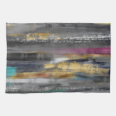 Moderne graue goldfarbene Pinselstriche Abstrakt Geschirrtuch (Horizontal)
