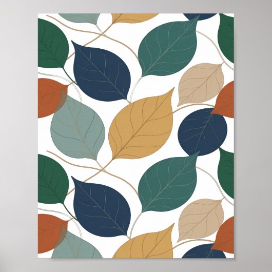 Moderne graue Grafik Herbstblätter Poster (Vorne)