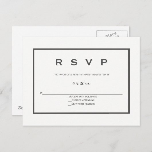 Moderne graue Grenz-Hochzeitskarten Einladungspostkarte (Vorne/Hinten)