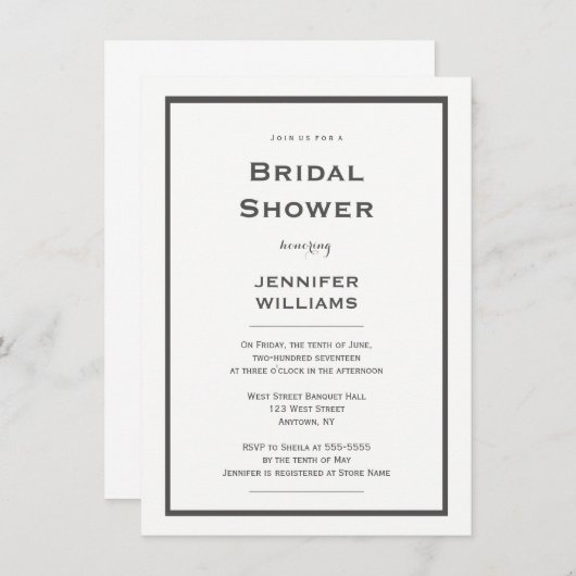 Moderne graue Grenzdusche Einladung (Vorne/Hinten)