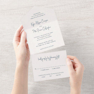 Moderne graue handgeschriebene Schrift Elegante Ho All In One Einladung