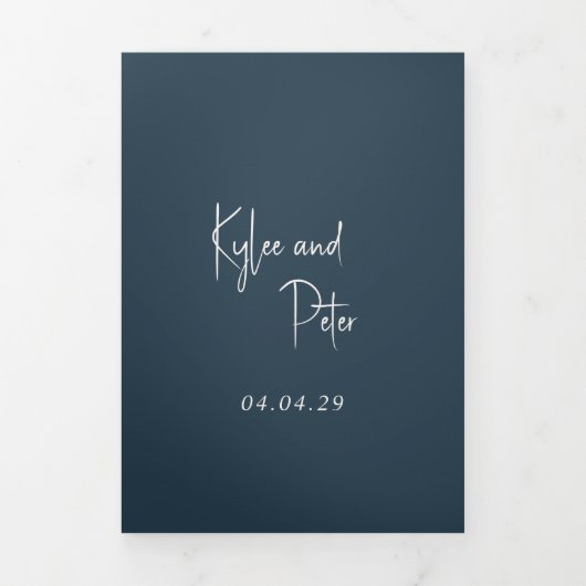 Moderne graue handgeschriebene Skripte Elegante Ho Dreifach Gefaltete Einladung (Cover)