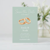 Moderne graue Hochzeitsringe Save The Date Karte (Stehend Vorderseite)