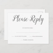 Moderne graue Hochzeitsskripte rsvp Postkarten (Vorne/Hinten)