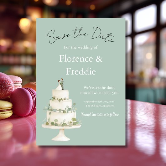 Moderne graue Hochzeitstorte Save The Date Karte