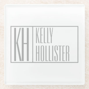 Moderne graue Initialen und Namen-Logo Glasuntersetzer
