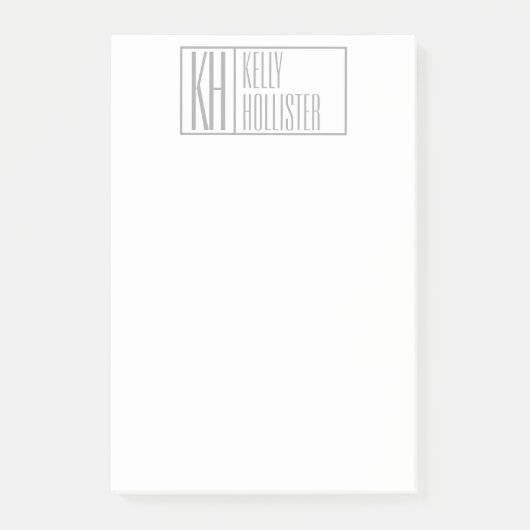 Moderne graue Initialen und Namen-Logo Post-it Klebezettel (Vorderseite)