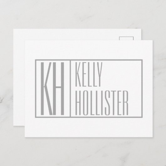 Moderne graue Initialen und Namen-Logo Postkarte (Vorne/Hinten)