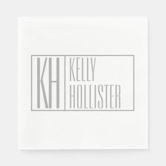 Moderne graue Initialen und Namen-Logo Serviette (Vorderseite)