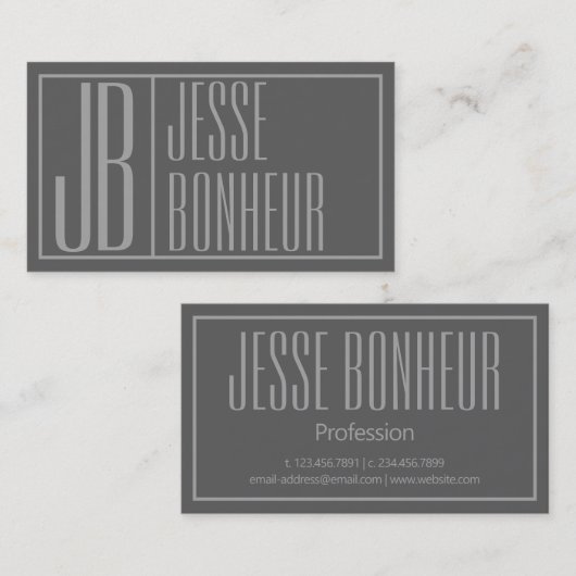 Moderne graue Initialen und Namen-Logo Visitenkarte (Vorne/Hinten)