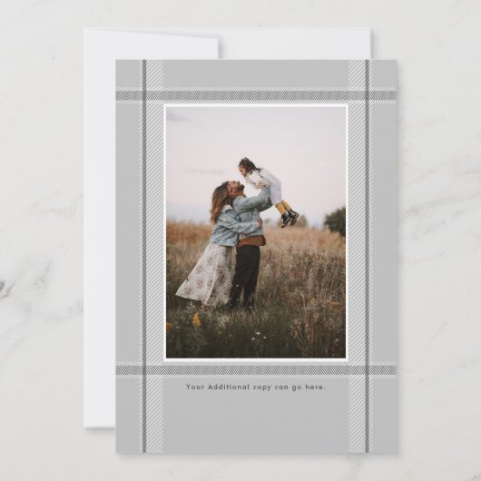 Moderne graue Karierte Foto Weihnachtskarte Einladung (Rückseite)