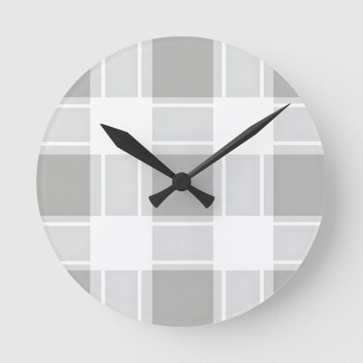 Moderne graue Karomuster Runde Wanduhr (Vorderseite)