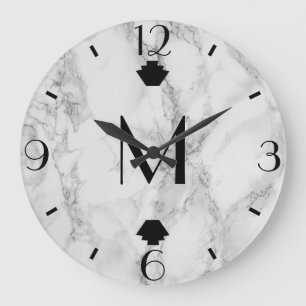Moderne graue Marmor Art Deco Finials Große Wanduhr