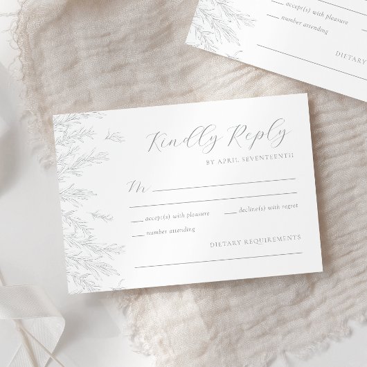 Moderne graue Minimal-Blätter Hochzeit RSVP Karte