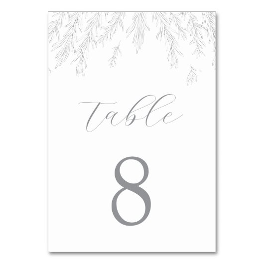 Moderne graue Minimal-Blätter Hochzeit Tischnummer (Rückseite)