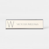 Moderne, graue, minimalistische Monogramm-Bezeichn Schreibtischnamensplakette (Vorderseite )