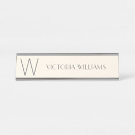 Moderne, graue, minimalistische Monogramm-Bezeichn Schreibtischnamensplakette