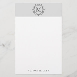 Moderne graue Mit Monogramm Stationerie Briefpapier