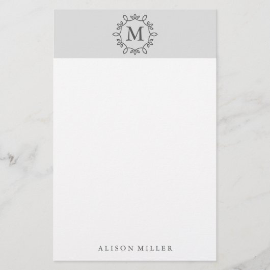 Moderne graue Mit Monogramm Stationerie Briefpapier (Vorderseite)