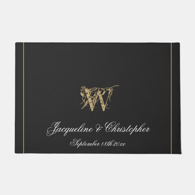Moderne graue Monogram-Namen Newlyweds Wedding Fußmatte (Vorderseite)