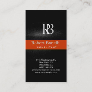 Moderne graue Monogram Orange Strip Business Card Visitenkarte